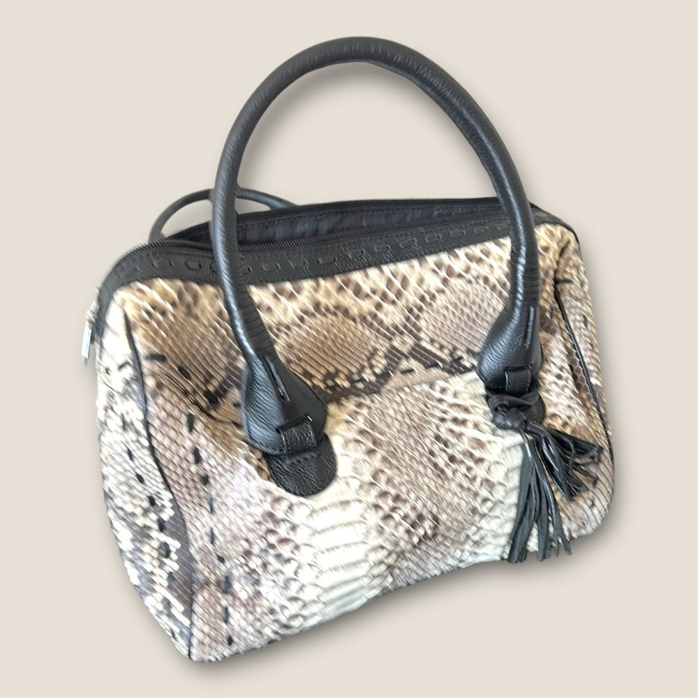 Python leather handbag black leather handles NWT